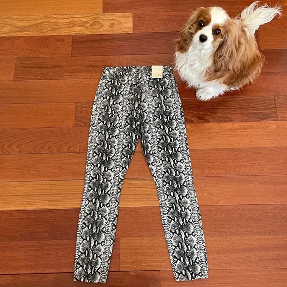 Alice & Olivia Jeans NEW Good High Rise Skinny Crop Black & White Snake Print 24 - Picture 8 of 8